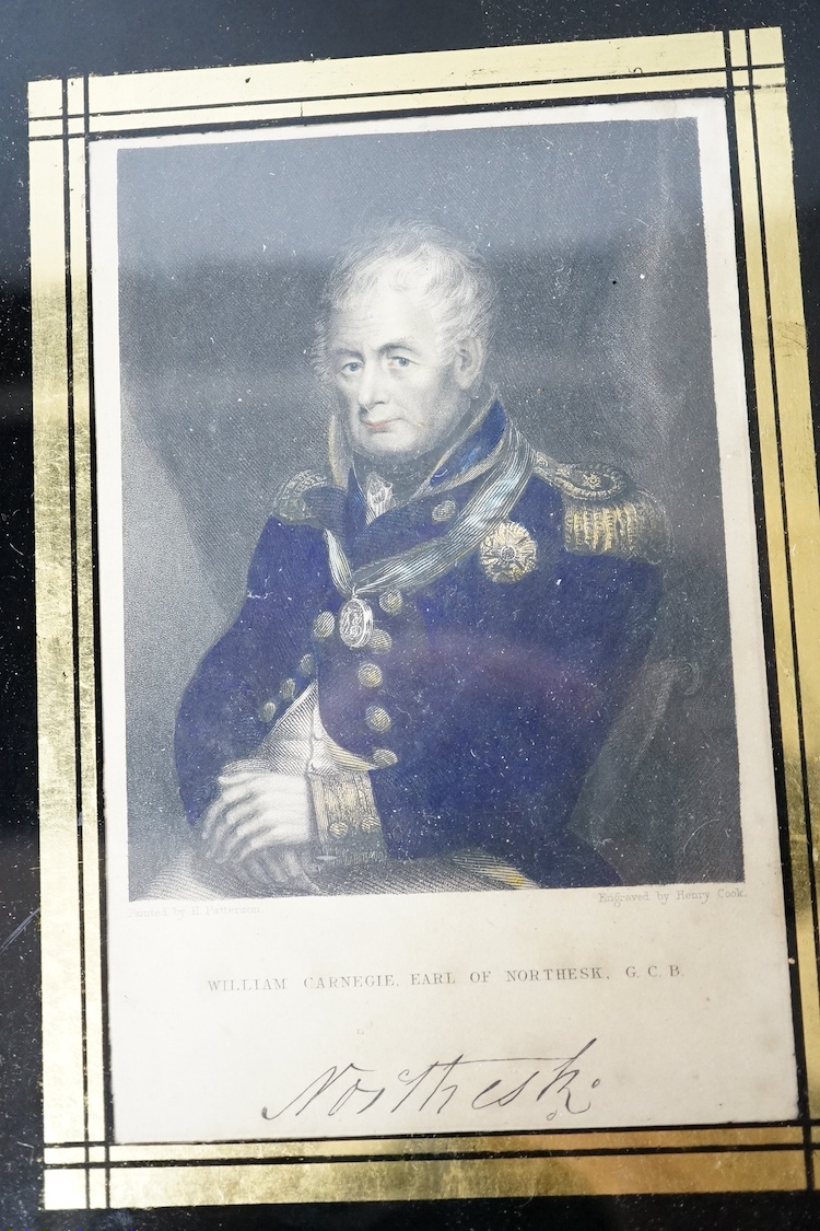 A First World War medal trio awarded to Lieut. W. Cleveland-Stevens. R.N.V.R., together with a miniature on ivory of a 19th century Captain with description to reverse, a signed military coloured engraving, a paper knife